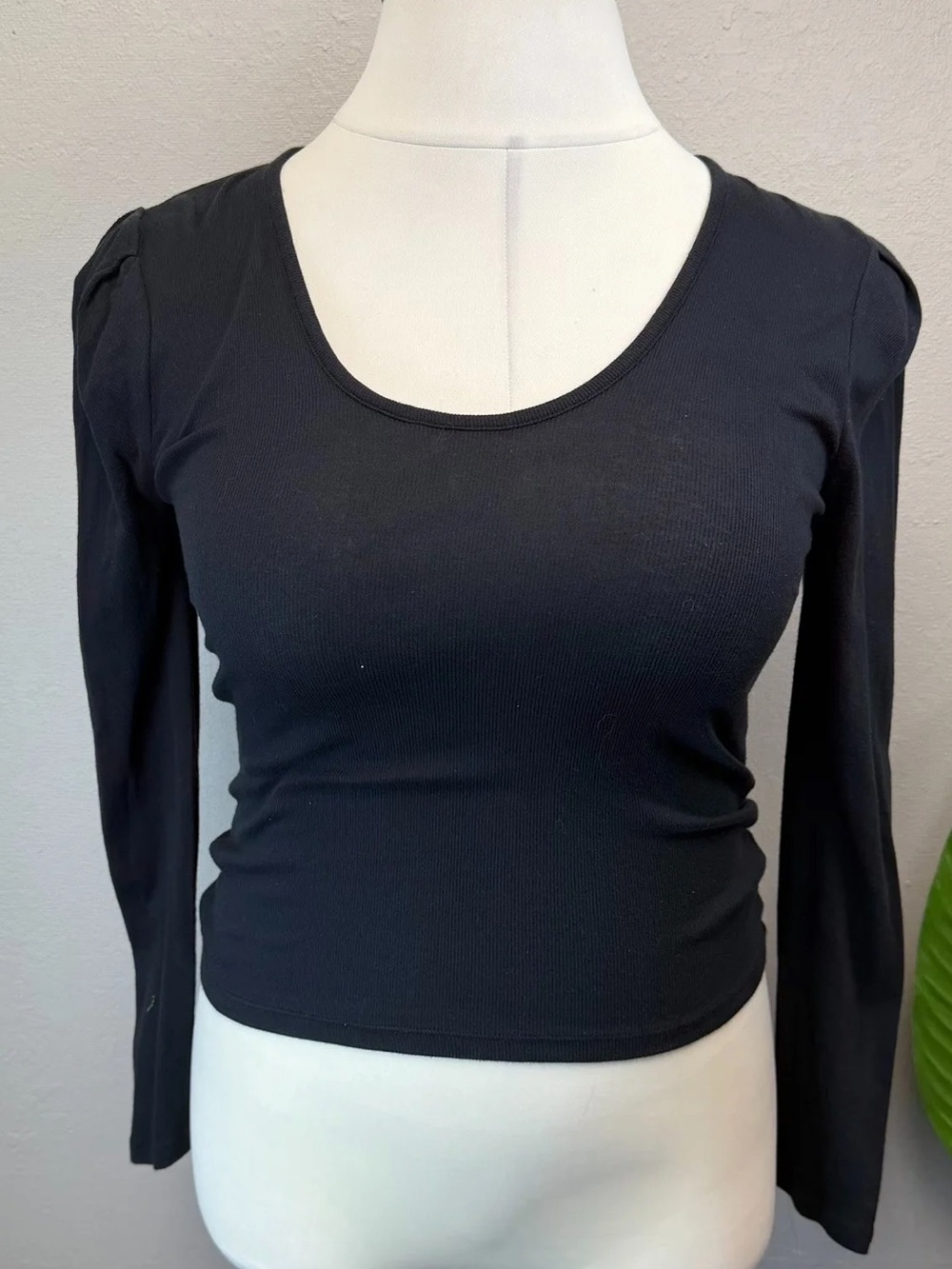 Free People Black Ribbed Long Sleeve Top - Size Large